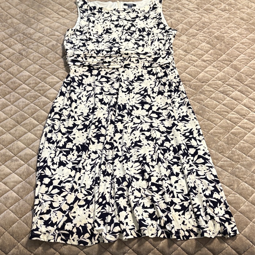 Chaps Navy and White Patterned Midi Dress